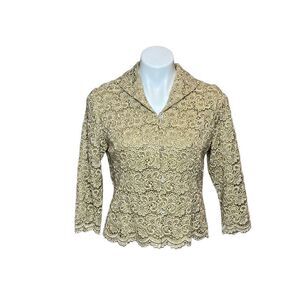 Talbots vintage metallic gold lace overlay evening jacket size 4